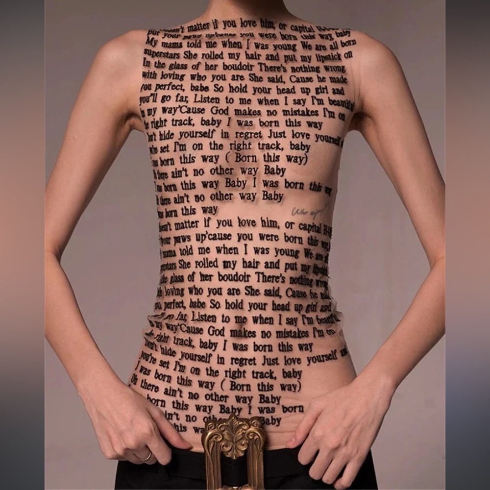 Mesh Script Print Tank Top - Beige - Picture 16 of 16